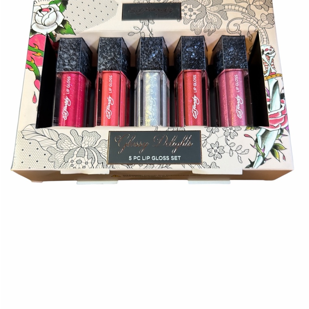 Ed Hardy 5Pc Lip Gloss Set - Red, Silver, Pink Shades